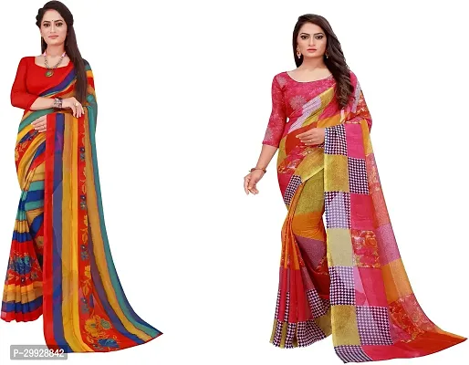 Stylish Fancy Georgette Saree With Blouse Piece Combo For Women Pack Of 2