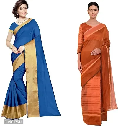 Stylish Fancy Cotton Silk Saree With Blouse Piece For Women Pack Of 2-thumb0