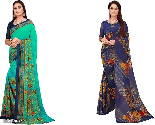 Stylish Fancy Georgette Saree With Blouse Piece Combo For Women Pack Of 2-thumb0