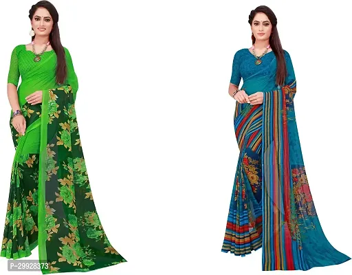 Stylish Fancy Georgette Saree With Blouse Piece Combo For Women Pack Of 2-thumb0