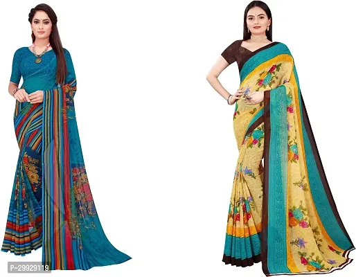 Stylish Fancy Georgette Saree With Blouse Piece Combo For Women Pack Of 2-thumb0