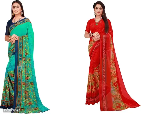 Stylish Fancy Georgette Saree With Blouse Piece Combo For Women Pack Of 2-thumb0