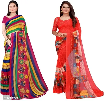 Stylish Fancy Georgette Saree With Blouse Piece Combo For Women Pack Of 2