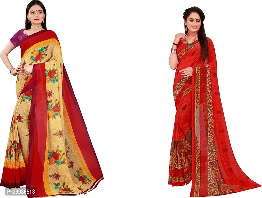 Stylish Fancy Georgette Saree With Blouse Piece Combo For Women Pack Of 2