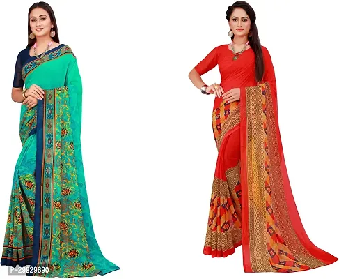 Stylish Fancy Georgette Saree With Blouse Piece Combo For Women Pack Of 2