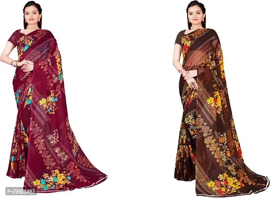 Stylish Fancy Georgette Saree With Blouse Piece Combo For Women Pack Of 2-thumb0