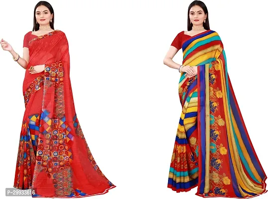 Stylish Fancy Georgette Saree With Blouse Piece Combo For Women Pack Of 2-thumb0