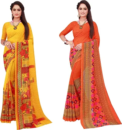 Stylish Fancy Georgette Saree With Blouse Piece Combo For Women Pack Of 2