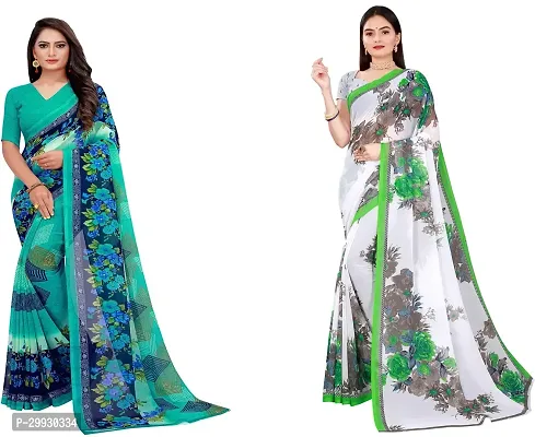 Stylish Fancy Georgette Saree With Blouse Piece Combo For Women Pack Of 2-thumb0