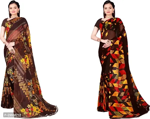 Stylish Fancy Georgette Saree With Blouse Piece Combo For Women Pack Of 2-thumb0