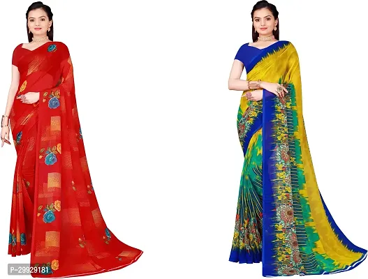 Stylish Fancy Georgette Saree With Blouse Piece Combo For Women Pack Of 2-thumb0