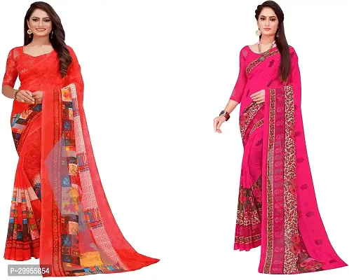 Stylish Fancy Georgette Saree With Blouse Piece For Women Pack Of 2