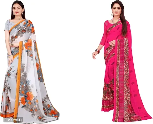 Stylish Fancy Georgette Saree With Blouse Piece Combo For Women Pack Of 2