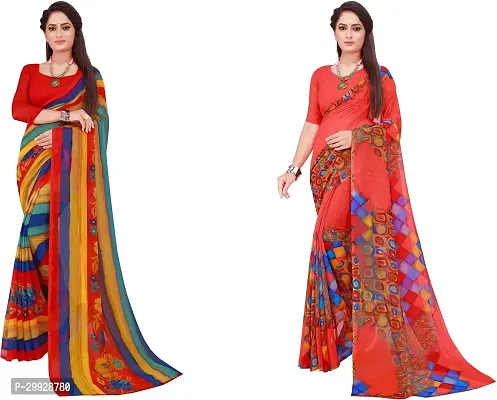 Stylish Fancy Georgette Saree With Blouse Piece Combo For Women Pack Of 2-thumb0