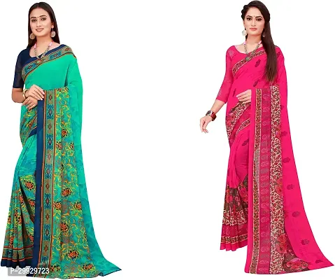 Stylish Fancy Georgette Saree With Blouse Piece Combo For Women Pack Of 2-thumb0