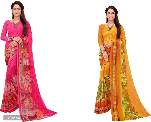 Stylish Fancy Georgette Saree With Blouse Piece Combo For Women Pack Of 2