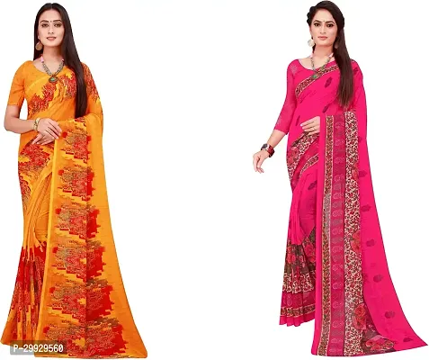 Stylish Fancy Georgette Saree With Blouse Piece Combo For Women Pack Of 2-thumb0