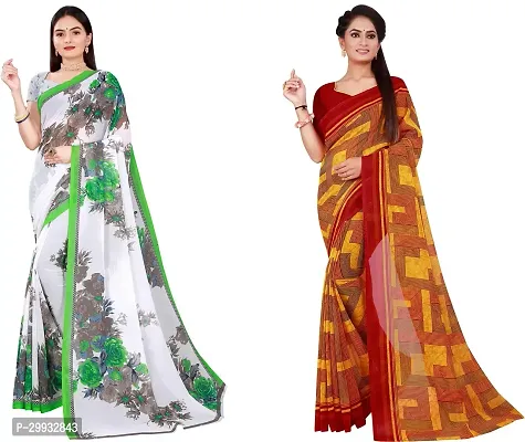 Stylish Fancy Georgette Saree With Blouse Piece Combo For Women Pack Of 2-thumb0