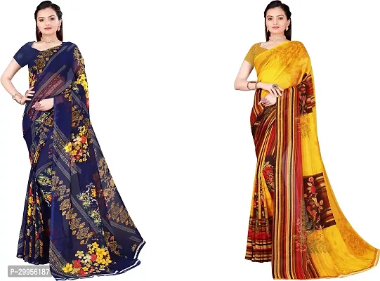 Stylish Fancy Georgette Saree With Blouse Piece For Women Pack Of 2-thumb0