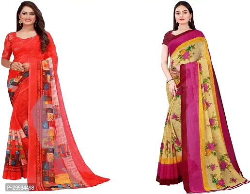 Stylish Fancy Georgette Saree With Blouse Piece Combo For Women Pack Of 2-thumb0