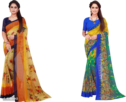 Women Stylish Georgette Printed Saree with Blouse piece-thumb0