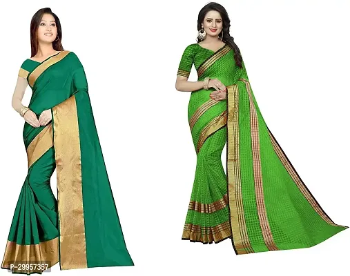 Stylish Fancy Cotton Silk Saree With Blouse Piece For Women Pack Of 2