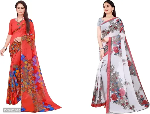 Stylish Fancy Georgette Saree With Blouse Piece Combo For Women Pack Of 2-thumb0