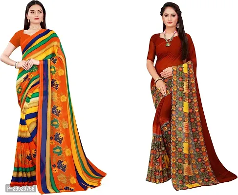 Stylish Fancy Georgette Saree With Blouse Piece Combo For Women Pack Of 2-thumb0