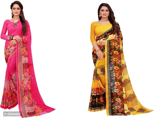 Stylish Fancy Georgette Saree With Blouse Piece For Women Pack Of 2-thumb0