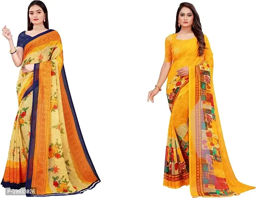 Stylish Fancy Georgette Saree With Blouse Piece Combo For Women Pack Of 2-thumb0