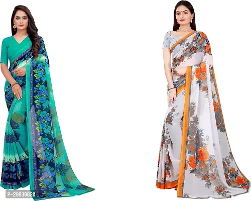 Stylish Fancy Georgette Saree With Blouse Piece Combo For Women Pack Of 2-thumb0