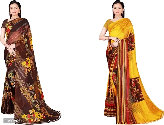 Stylish Fancy Georgette Saree With Blouse Piece Combo For Women Pack Of 2-thumb0