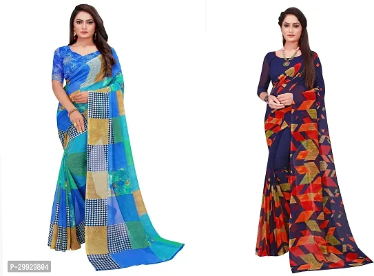 Stylish Fancy Georgette Saree With Blouse Piece Combo For Women Pack Of 2-thumb0