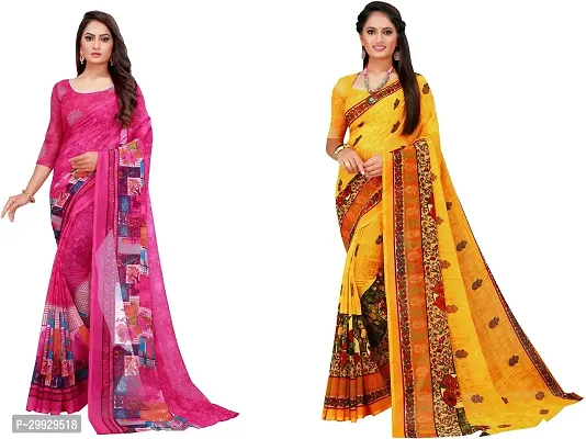 Stylish Fancy Georgette Saree With Blouse Piece Combo For Women Pack Of 2