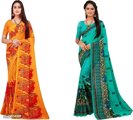 Stylish Fancy Georgette Saree With Blouse Piece Combo For Women Pack Of 2-thumb0