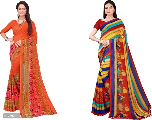 Stylish Fancy Georgette Saree With Blouse Piece Combo For Women Pack Of 2-thumb0