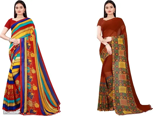 Stylish Fancy Georgette Saree With Blouse Piece Combo For Women Pack Of 2-thumb0