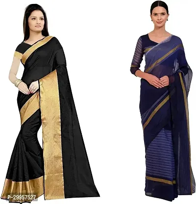 Stylish Fancy Cotton Silk Saree With Blouse Piece For Women Pack Of 2-thumb0