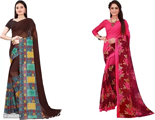 Stylish Fancy Georgette Saree With Blouse Piece Combo For Women Pack Of 2-thumb0