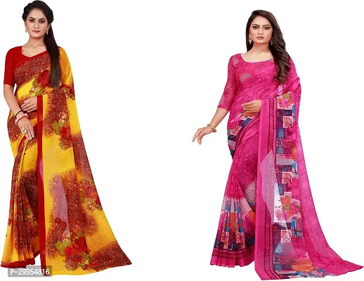 Stylish Fancy Georgette Saree With Blouse Piece For Women Pack Of 2-thumb0