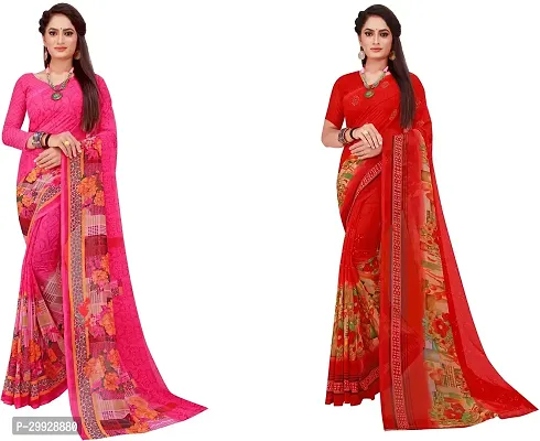 Stylish Fancy Georgette Saree With Blouse Piece Combo For Women Pack Of 2-thumb0