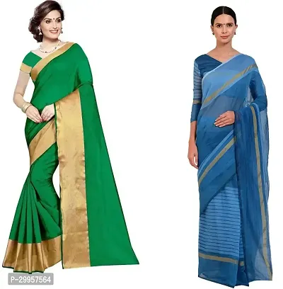 Stylish Fancy Cotton Silk Saree With Blouse Piece For Women Pack Of 2-thumb0