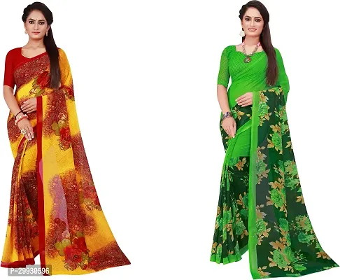 Stylish Fancy Georgette Saree With Blouse Piece Combo For Women Pack Of 2-thumb0