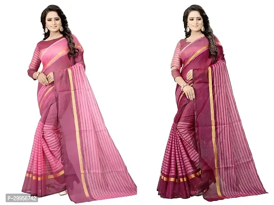 Stylish Fancy Cotton Silk Saree With Blouse Piece For Women Pack Of 2-thumb0