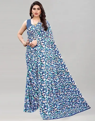 Best Selling Georgette Printed Sarees With Blouse Piece