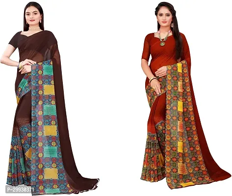 Stylish Fancy Georgette Saree With Blouse Piece Combo For Women Pack Of 2-thumb0