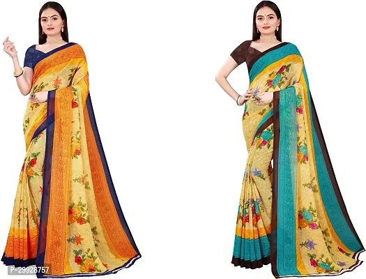 Stylish Fancy Georgette Saree With Blouse Piece Combo For Women Pack Of 2-thumb0