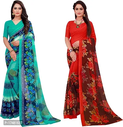 Women Stylish Georgette Printed Saree with Blouse piece