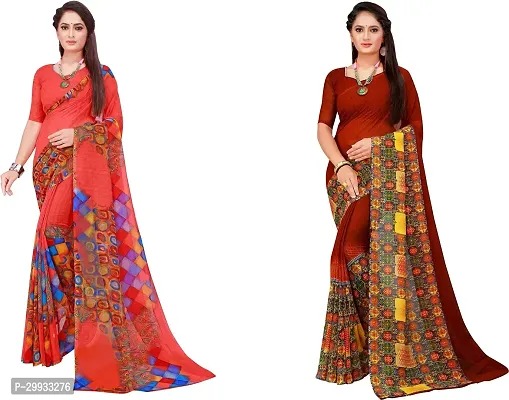 Stylish Fancy Georgette Saree With Blouse Piece Combo For Women Pack Of 2-thumb0