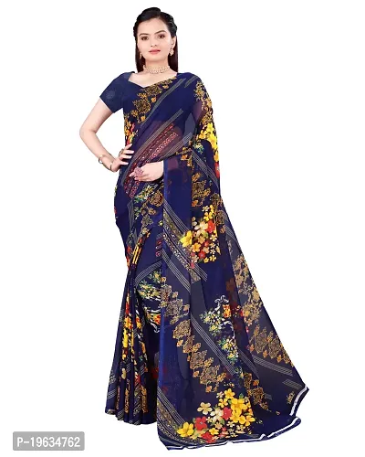 Todaydeal Women  Navy Blue Georgette Foil Printed Saree With Unstithed Blouse(Fl-Georgette59, Free Size)-thumb0